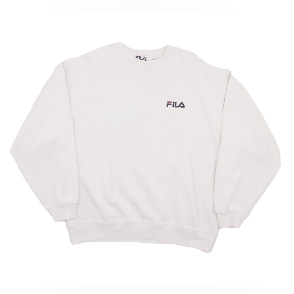 Fila - Essential Logo Cotton Crewneck Sweatshirt in Cream/Off-White - Size XS